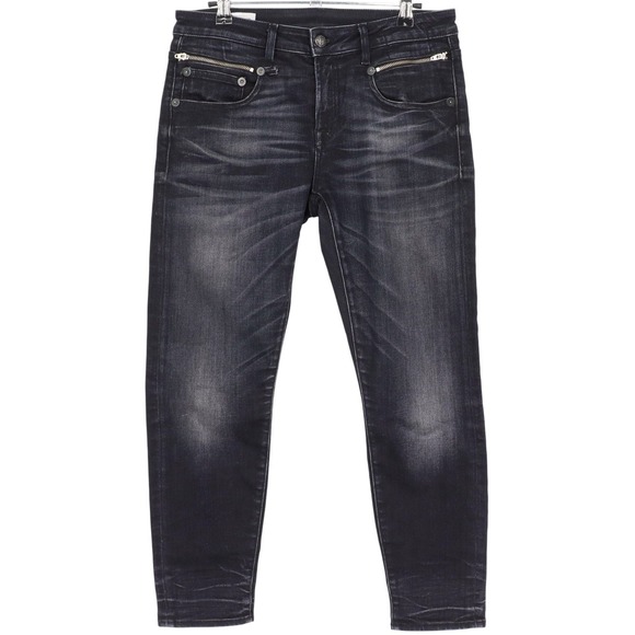 R13 Women's Biker Boy Jeans Stardust Black Wash Denim Size 27 Made in Italy